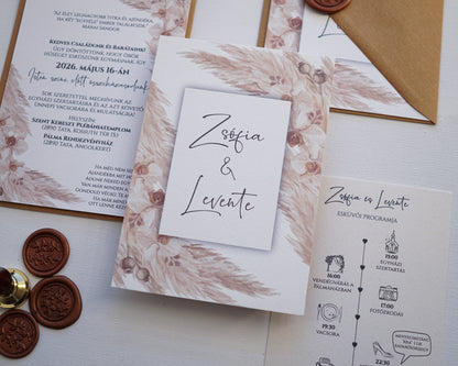 EM40 - Two-sided wedding invitation with Pampas grass