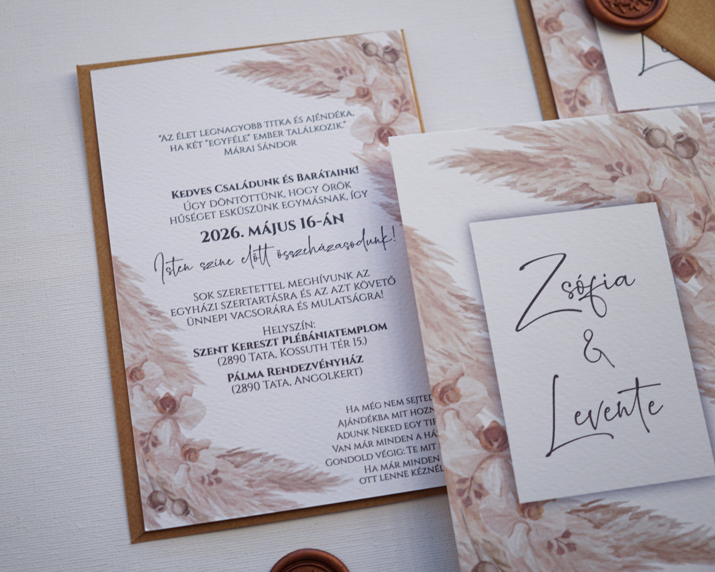EM40 - Two-sided wedding invitation with Pampas grass