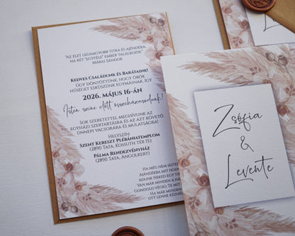 EM40 - Two-sided wedding invitation with Pampas grass
