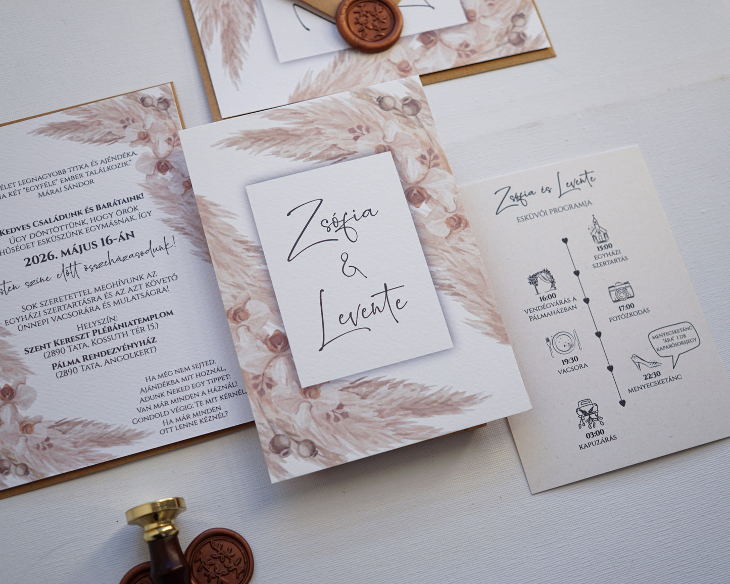 EM40 - Two-sided wedding invitation with Pampas grass