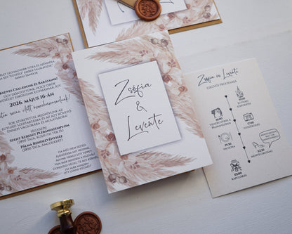 EM40 - Two-sided wedding invitation with Pampas grass