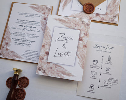 EM40 - Two-sided wedding invitation with Pampas grass