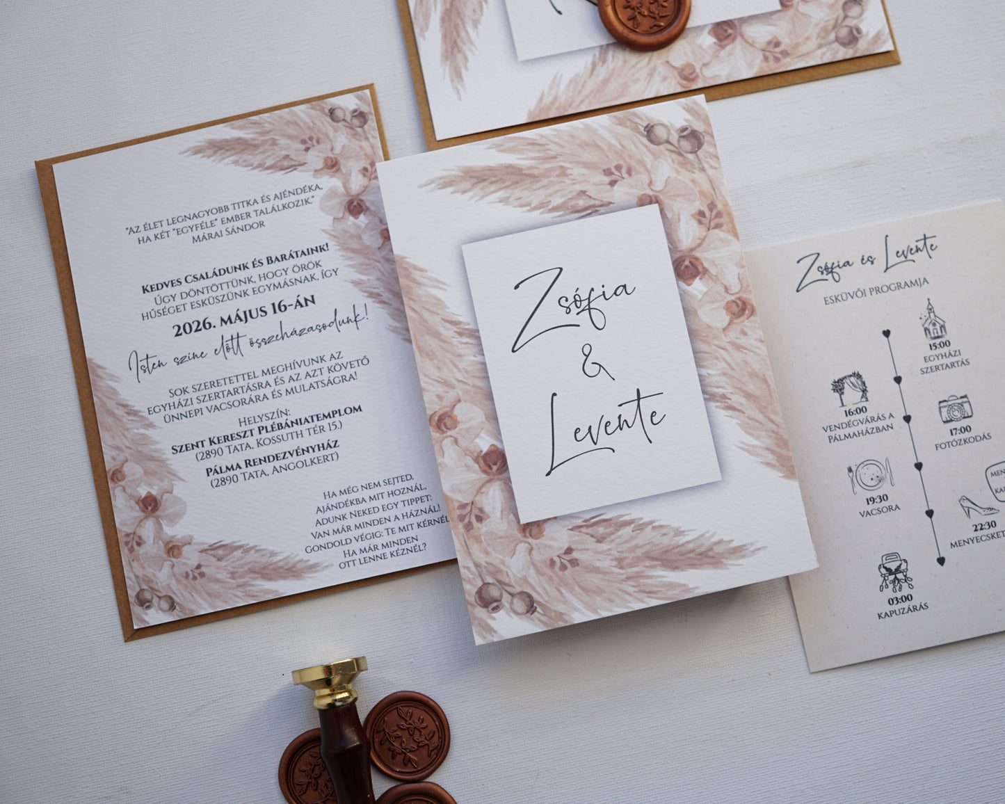 EM40 - Two-sided wedding invitation with Pampas grass