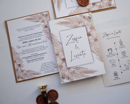 EM40 - Two-sided wedding invitation with Pampas grass