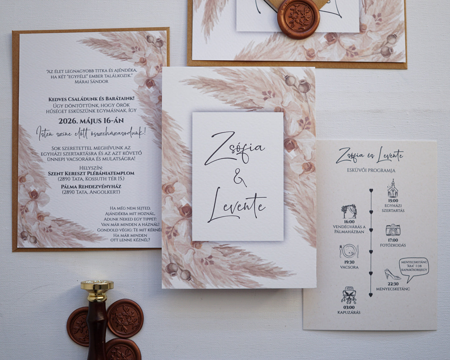 EM40 - Two-sided wedding invitation with Pampas grass