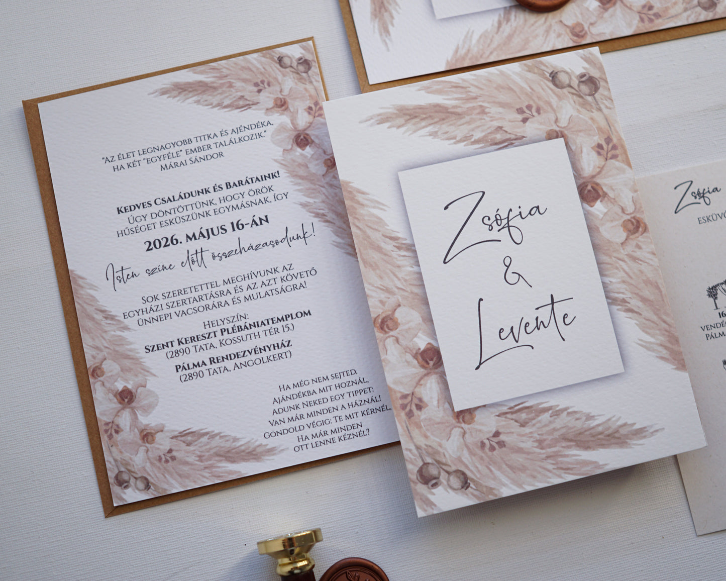EM40 - Two-sided wedding invitation with Pampas grass