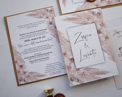 EM40 - Two-sided wedding invitation with Pampas grass