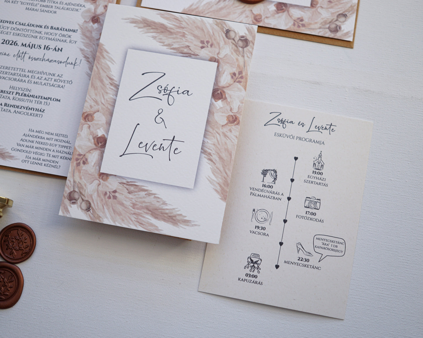 EM40 - Two-sided wedding invitation with Pampas grass