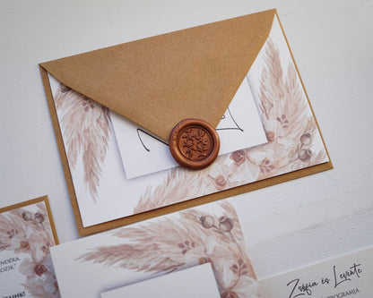 EM40 - Two-sided wedding invitation with Pampas grass