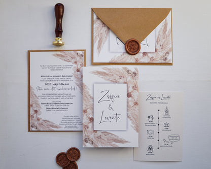 EM40 - Two-sided wedding invitation with Pampas grass