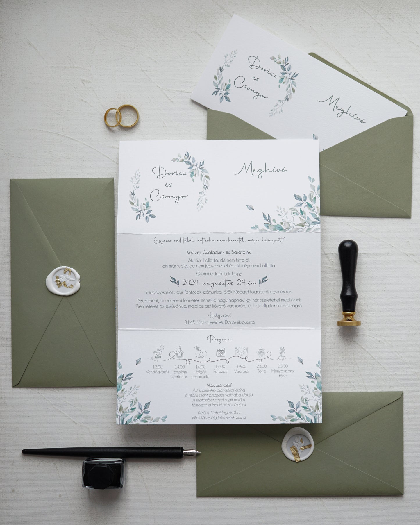 EM46 - Two-sided peony wedding invitation