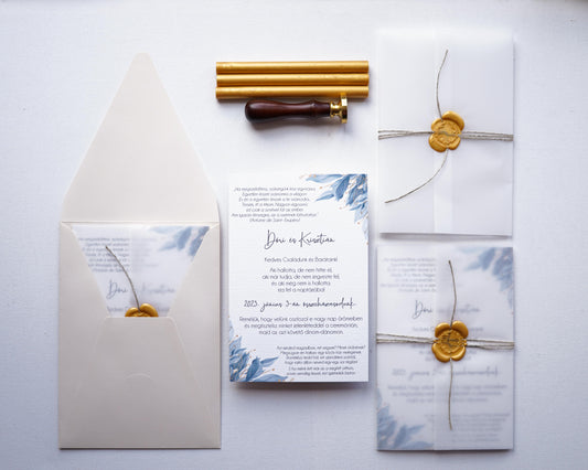 EM44 - Blue and gold, paus cover wedding invitation