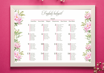 UR36 - Bazsarózsás ültetési rend-Ültetési rend-Erdélyi Esküvői Meghívók-EM46,pink,piros,virág-Erdélyi Esküvői Meghívók
