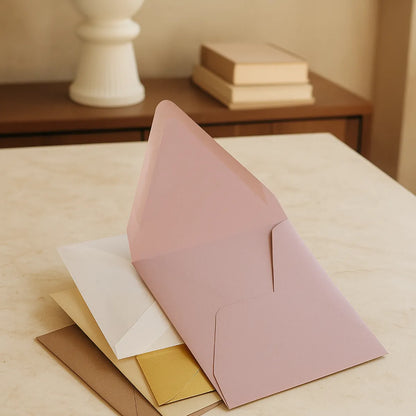 Powder pink short-edge opening decorative envelope - i8 - 13.4 x 18.2 cm. - MADE TO ORDER 