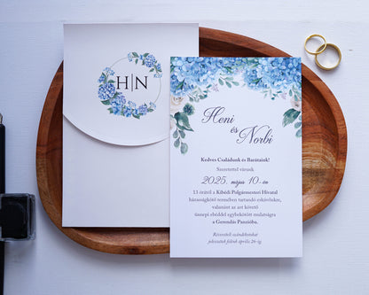 9327 - Blue floral wedding invitation