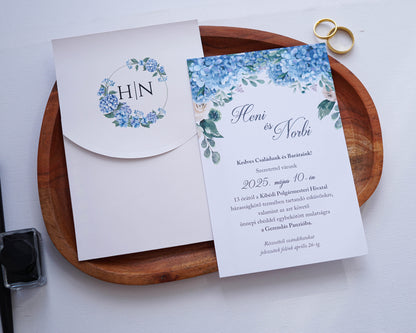 9327 - Blue floral wedding invitation