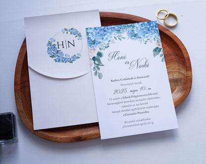 9327 - Blue floral wedding invitation