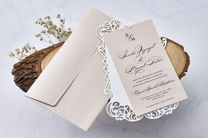 1113 - Lézervágott Esküvői Meghívó-esküvői meghívó-Erdélyi Esküvői Meghívók-barack,elegáns,lasercut,Lézervágott,premium-Erdélyi Esküvői Meghívók