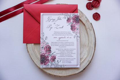 Esküvői meghívó EM08 - Egy oldalas Bordó virágmintás esküvői meghívó - Erdélyi Esküvői Meghívók - Wedding invitation EM08 - Egy oldalas Bordó virágmintás esküvői meghívó - invitatii de nunta EM08 - Egy oldalas Bordó virágmintás esküvői meghívó