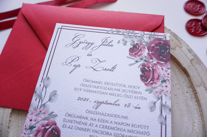 Esküvői meghívó EM08 - Egy oldalas Bordó virágmintás esküvői meghívó - Erdélyi Esküvői Meghívók - Wedding invitation EM08 - Egy oldalas Bordó virágmintás esküvői meghívó - invitatii de nunta EM08 - Egy oldalas Bordó virágmintás esküvői meghívó
