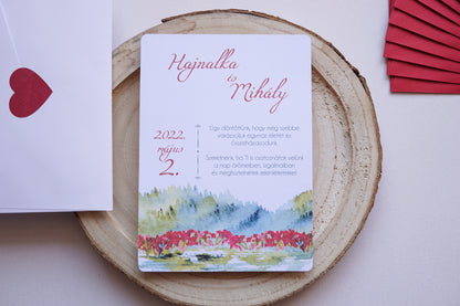 Esküvői meghívó EM15 - Két oldalas Akvarell tájkép hatású esküvői meghívó - Erdélyi Esküvői Meghívók - Wedding invitation EM15 - Két oldalas Akvarell tájkép hatású esküvői meghívó - invitatii de nunta EM15 - Két oldalas Akvarell tájkép hatású esküvői meghívó