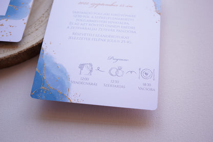 Esküvői meghívó EM16 - Két oldalas kék és arany akvarell hatású esküvői meghívó - Erdélyi Esküvői Meghívók - Wedding invitation EM16 - Két oldalas kék és arany akvarell hatású esküvői meghívó - invitatii de nunta EM16 - Két oldalas kék és arany akvarell hatású esküvői meghívó