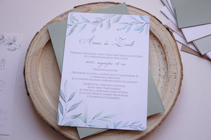Esküvői meghívó EM20 - Egy oldalas Greenery esküvői meghívó - Erdélyi Esküvői Meghívók - Wedding invitation EM20 - Egy oldalas Greenery esküvői meghívó - invitatii de nunta EM20 - Egy oldalas Greenery esküvői meghívó
