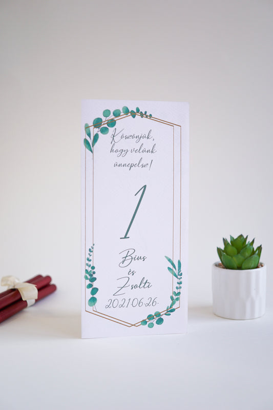 ME04 - Three-sided wedding menu - Greenery and gold pattern