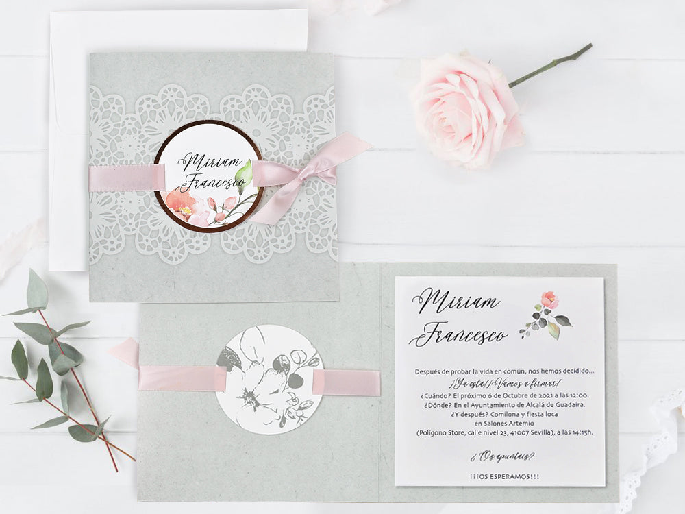 39728-esküvői meghívó-csipke, masni, pink, rózsa, virág-Erdélyi Esküvői Meghívók