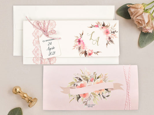 39718-esküvői meghívó-fényképes, masni, pink, rózsa, virág-Erdélyi Esküvői Meghívók