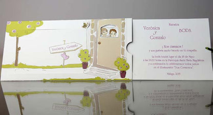 34947-esküvői meghívó-rajz, vicces, zöld-Erdélyi Esküvői Meghívók