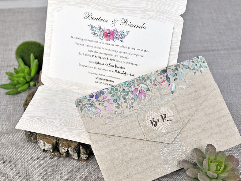 39303-esküvői meghívó-dombornyomott, krém, lila, szív, virág-Erdélyi Esküvői Meghívók