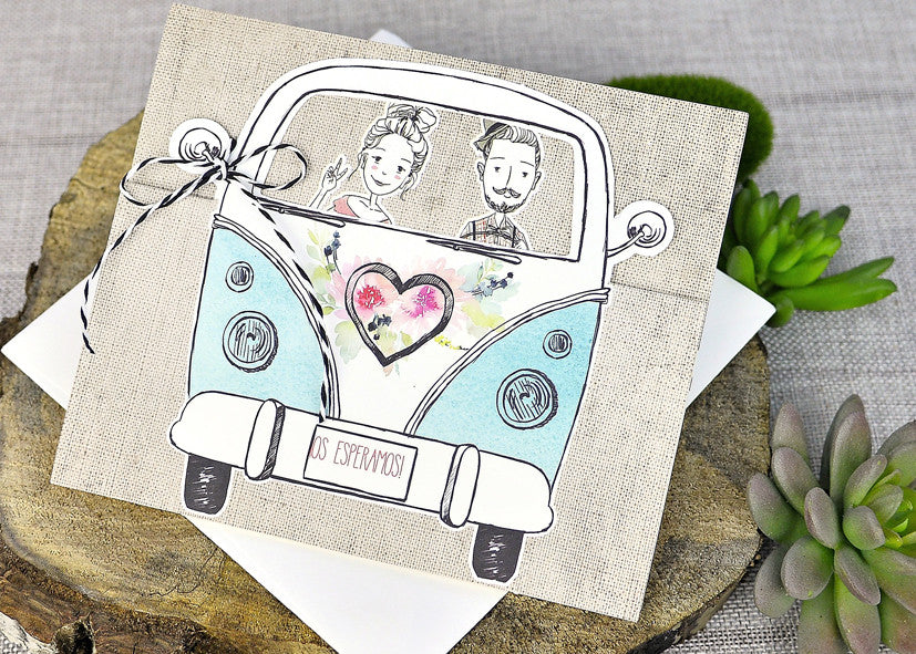 39316-esküvői meghívó-autós, rajz, szív, vicces-Erdélyi Esküvői Meghívók