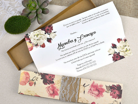 39601-esküvői meghívó-csipke, doboz, vintage, virág, őszies-Erdélyi Esküvői Meghívók