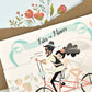 39629-esküvői meghívó-biciklis, comic, krém, rajz, vicces, virág-Erdélyi Esküvői Meghívók