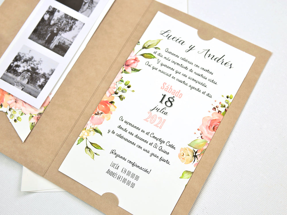 39732-esküvői meghívó-barna, fényképes, masni, vintage, virág, őszies-Erdélyi Esküvői Meghívók