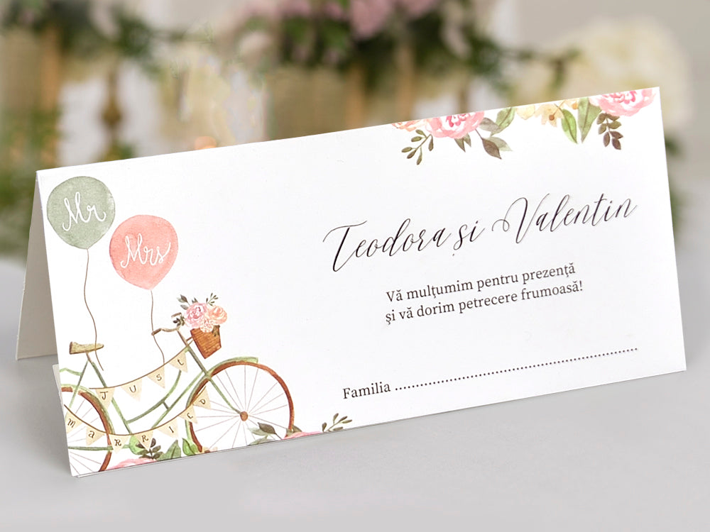39736-esküvői meghívó-barna, biciklis, masni, rózsa, vintage, virág-Erdélyi Esküvői Meghívók