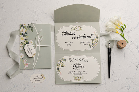 9115-esküvői meghívó-elegans, masni, rozsa, vintage, Virag, őszies-Erdélyi Esküvői Meghívók