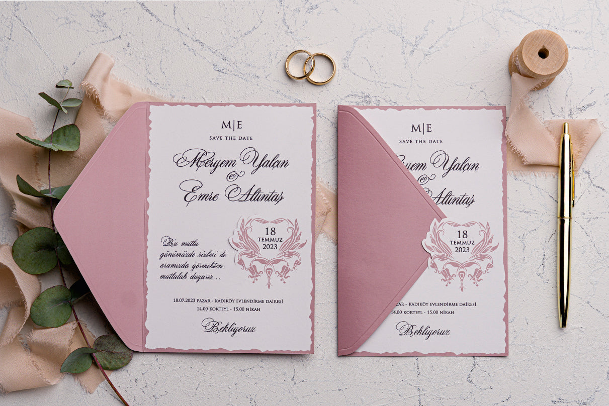 9225-esküvői meghívó-dombornyomott, elegans, pink-Erdélyi Esküvői Meghívók