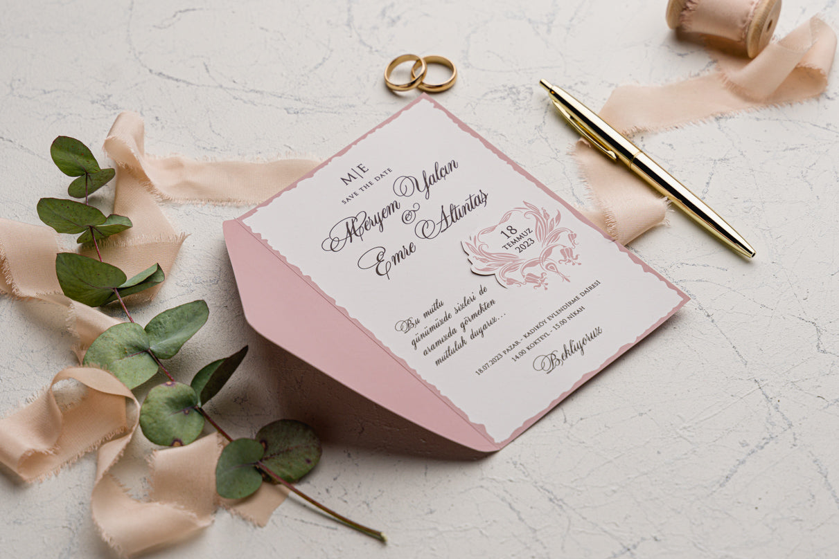 9225-esküvői meghívó-dombornyomott, elegans, pink-Erdélyi Esküvői Meghívók