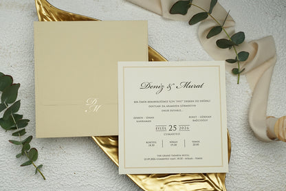 9251 - Elegáns Esküvői Meghívó-esküvői meghívó-Erdélyi Esküvői Meghívók-arany,dombornyomott,elegans,krem-Erdélyi Esküvői Meghívók