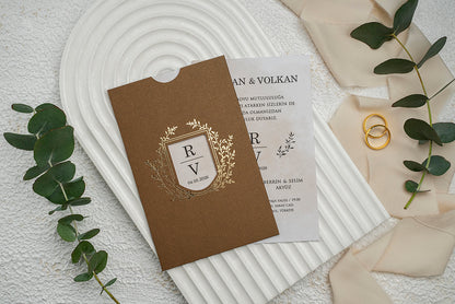 9296 - Őszies esküvői meghívó-esküvői meghívó-Erdélyi Esküvői Meghívók-arany,barna,elegáns,őszies-Erdélyi Esküvői Meghívók