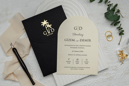 9309 - Elegáns Esküvői Meghívó-esküvői meghívó-Erdélyi Esküvői Meghívók-arany,dombornyomott,elegans,fekete,Valami Más!-Erdélyi Esküvői Meghívók