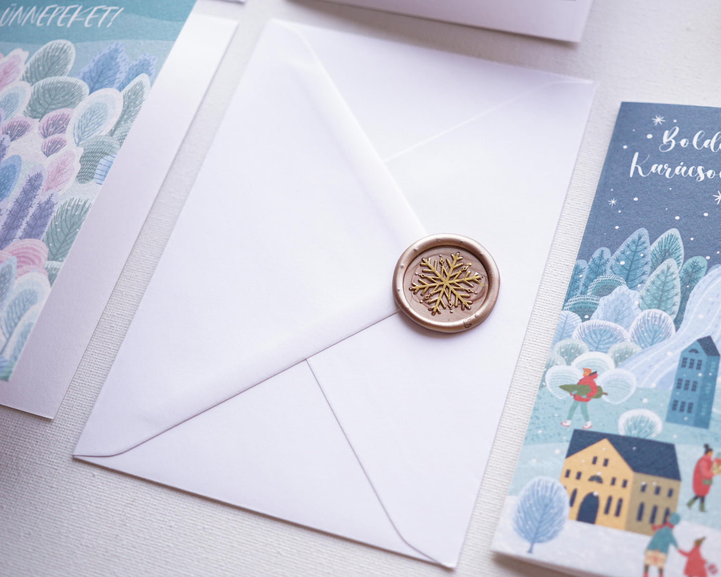 Téli tájas Karácsonyi képeslap, kinyitható, borítékkal - KK06