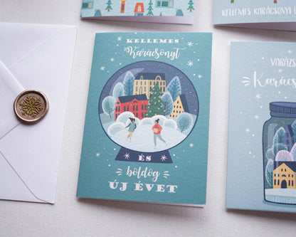 Téli tájas Karácsonyi képeslap, kinyitható, borítékkal - KK14