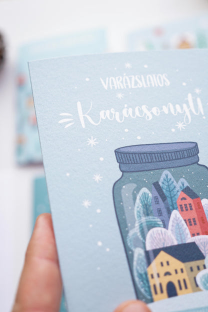 Téli tájas Karácsonyi képeslap, kinyitható, borítékkal - KK16-Képeslap-Erdélyi Esküvői Meghívók-Karácsony,Képeslap-Erdélyi Esküvői Meghívók