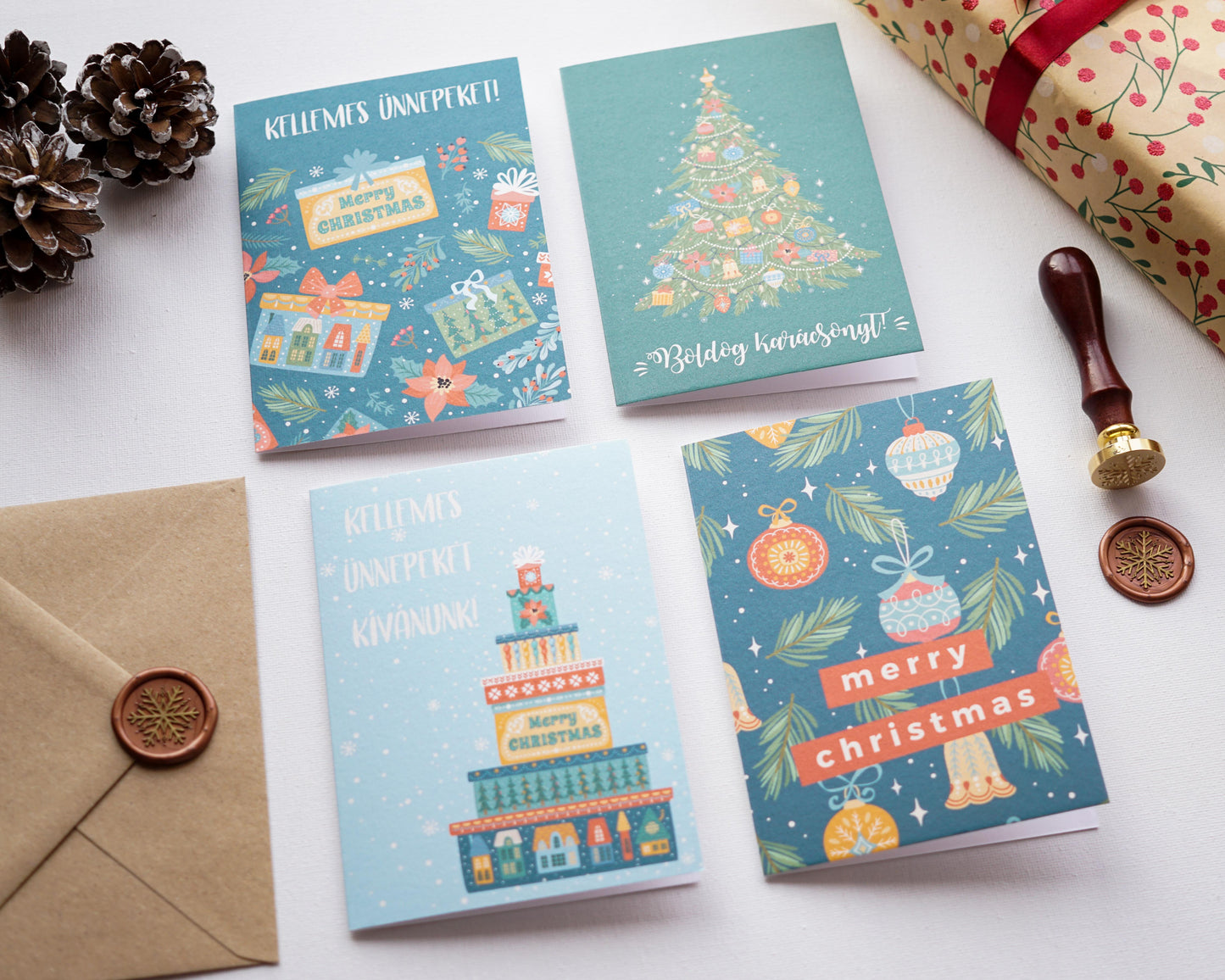 Ajándékozás öröme Karácsony képeslap gyűjtemény - 4 darab