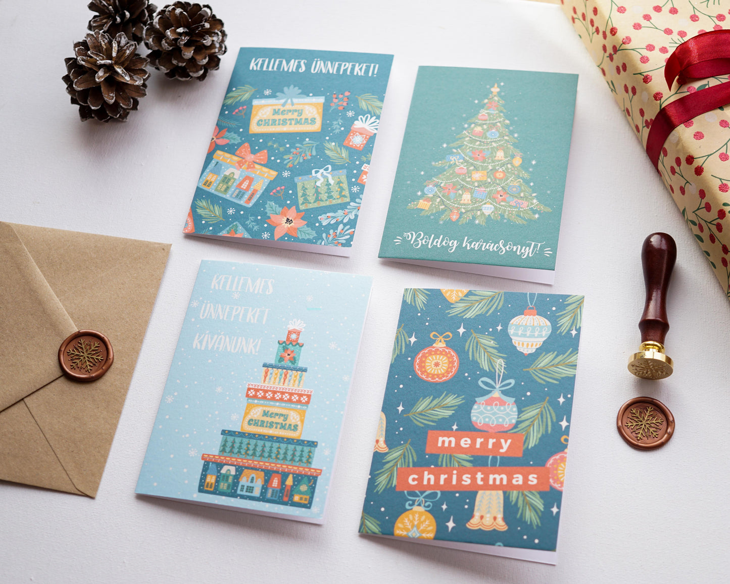 Ajándékozás öröme Karácsony képeslap gyűjtemény - 4 darab