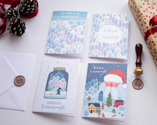 Fehér Karácsony képeslap gyűjtemény - 4 darab