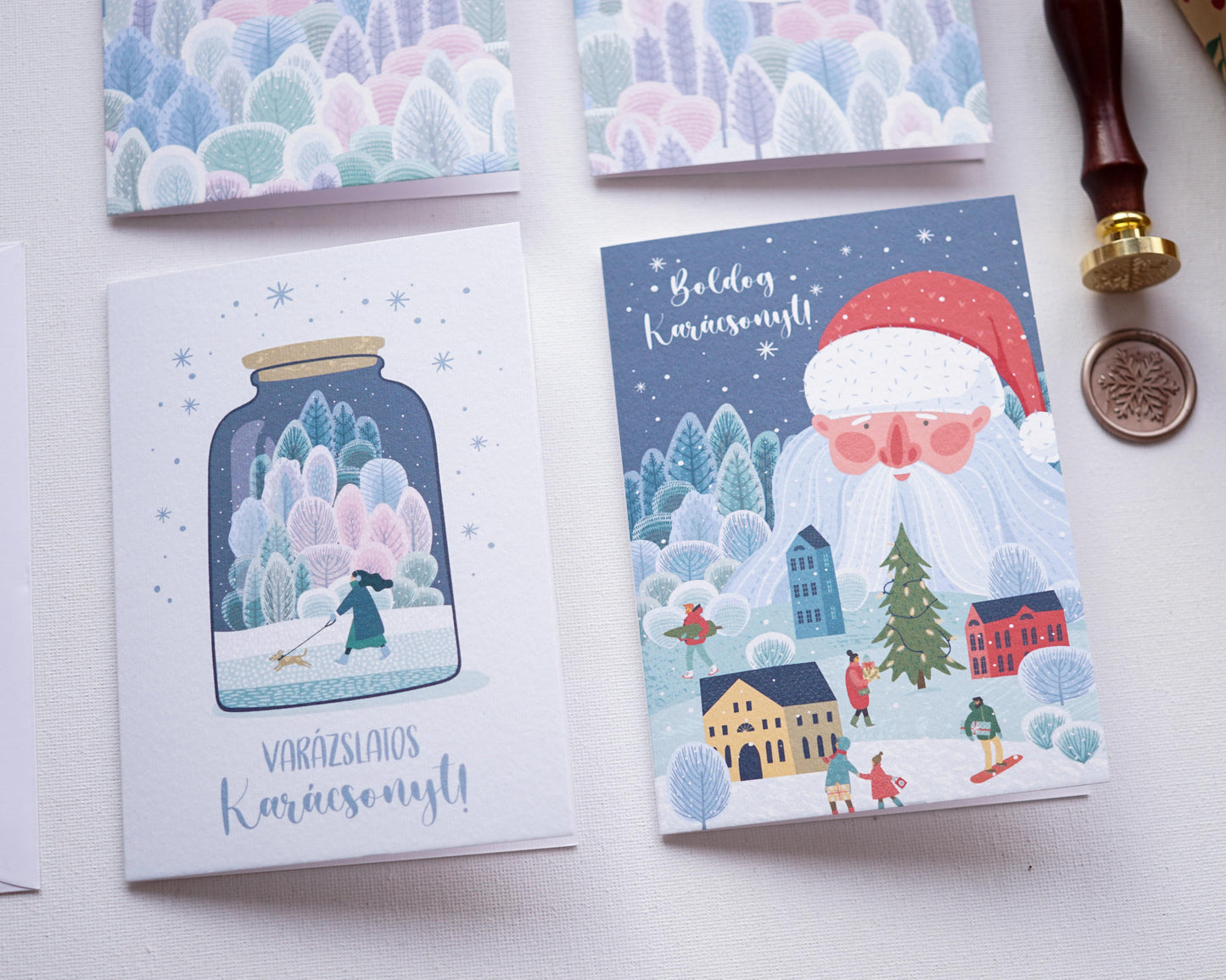 Téli tájas Karácsonyi képeslap, kinyitható, borítékkal - KK07